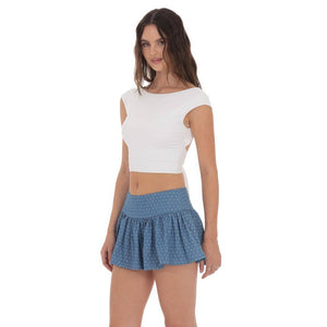 Dotted Flare Skort in Denim Blue