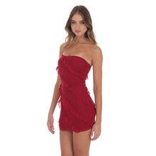 Load image into Gallery viewer, Mesh Strapless Ruffle Dress in Red