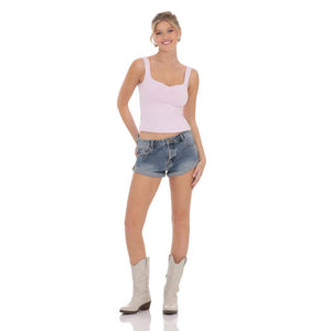 Low Rise Cuffed Denim Shorts in Blue
