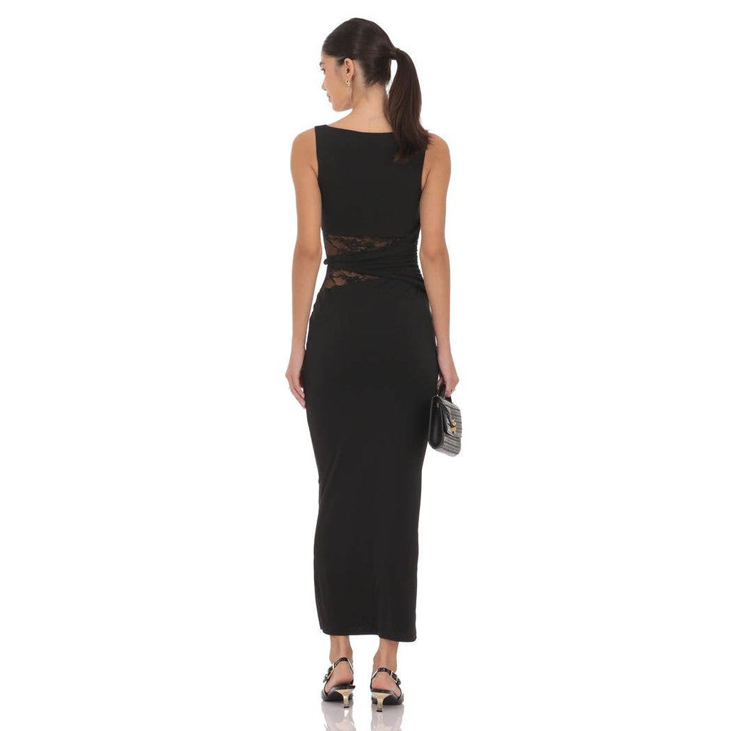 Lace Cutout Maxi Dress in Black