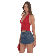 Load image into Gallery viewer, Lace V-Neck Halter Top in Red