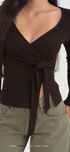Load image into Gallery viewer, Lamae Wrap Top In Bitter Chocolate