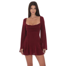 Load image into Gallery viewer, Slinky Flare Sleeve Dress in Burgundy
