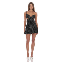 Load image into Gallery viewer, Polka Dot Cutout Fit and Flare Dress in Black