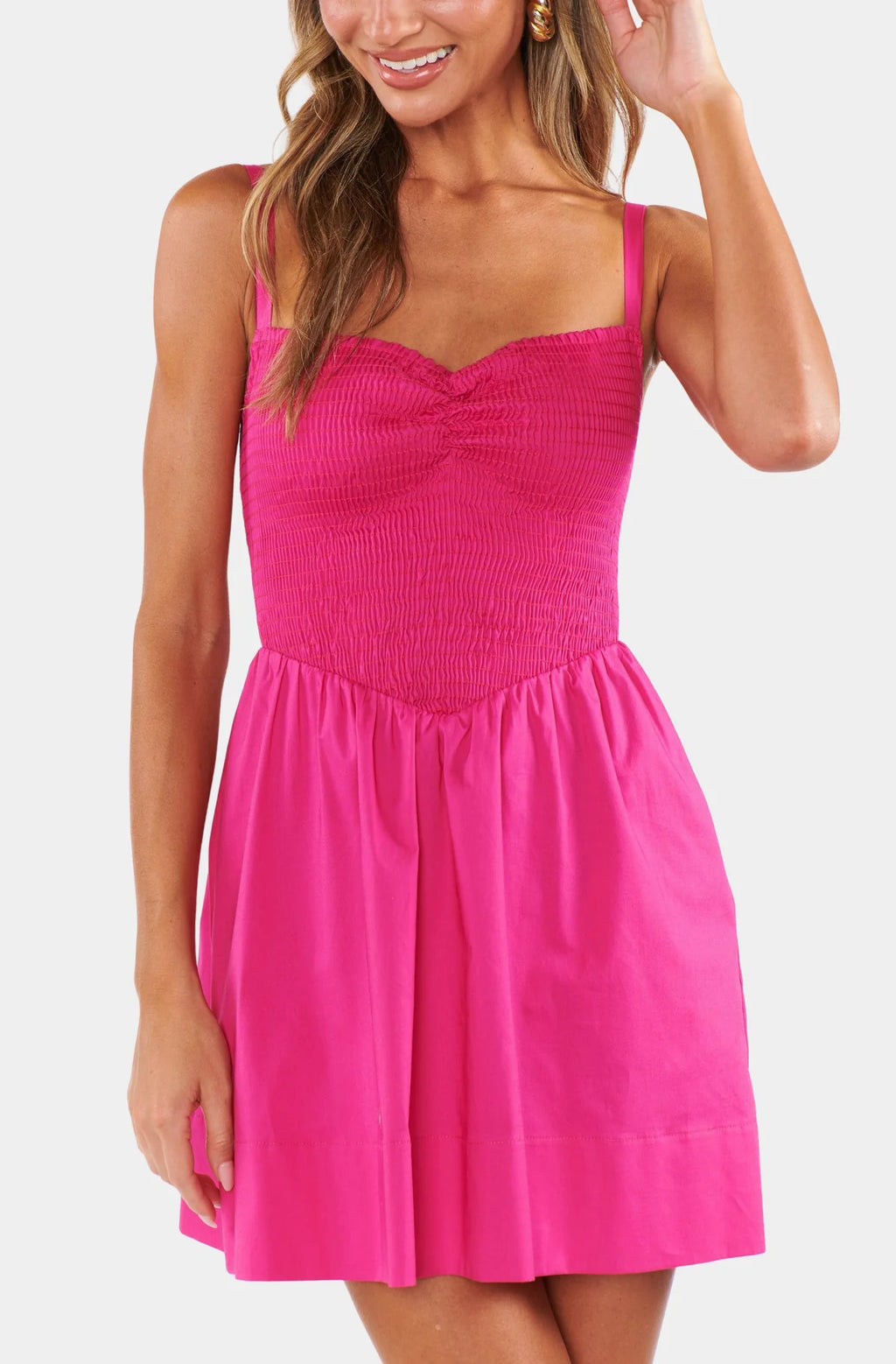 Dixie Mini Dress- Hot Pink Poplin