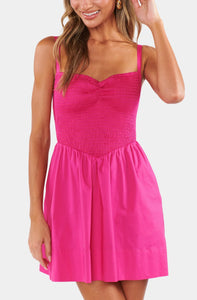Dixie Mini Dress- Hot Pink Poplin