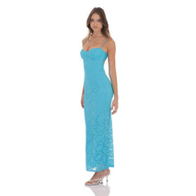 Load image into Gallery viewer, Lace Back Bow Maxi Dress in Aqua Blue