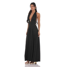 Load image into Gallery viewer, Shell Embellished Plunge Neck Maxi Dress in Black