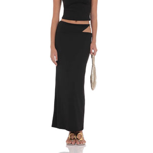 Cutout Embellished Maxi Skirt in Black