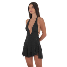 Load image into Gallery viewer, Lace Sequin Plunge Neck Dress in Black