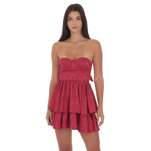 Jacquard Corset A-line Dress in Rose