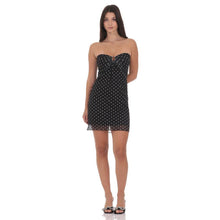 Load image into Gallery viewer, Polka Dot Embellished Mesh Strapless Dress in Black