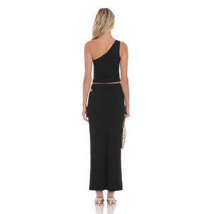 Cutout Embellished Maxi Skirt in Black