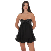 Load image into Gallery viewer, Babydoll Polka Dot Bust Dress in Black