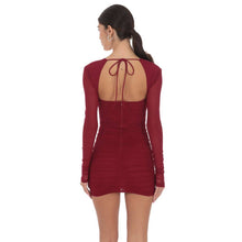 Load image into Gallery viewer, Mesh Long Sleeve Bodycon in Maroon