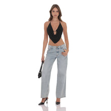 Load image into Gallery viewer, Draped Rhinestone Top in Black