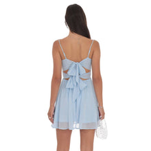 Load image into Gallery viewer, Shimmer Front Twist A-line Dress in Light Blue
