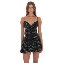 Load image into Gallery viewer, Polka Dot Cutout Fit and Flare Dress in Black