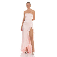 Load image into Gallery viewer, Satin Jacquard Back Bow Corset Maxi Dress in Pink