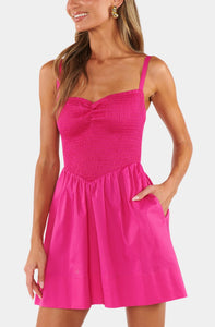 Dixie Mini Dress- Hot Pink Poplin
