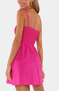 Dixie Mini Dress- Hot Pink Poplin