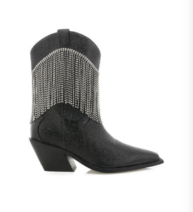 Elton Boots- Black Crinkle Diamante