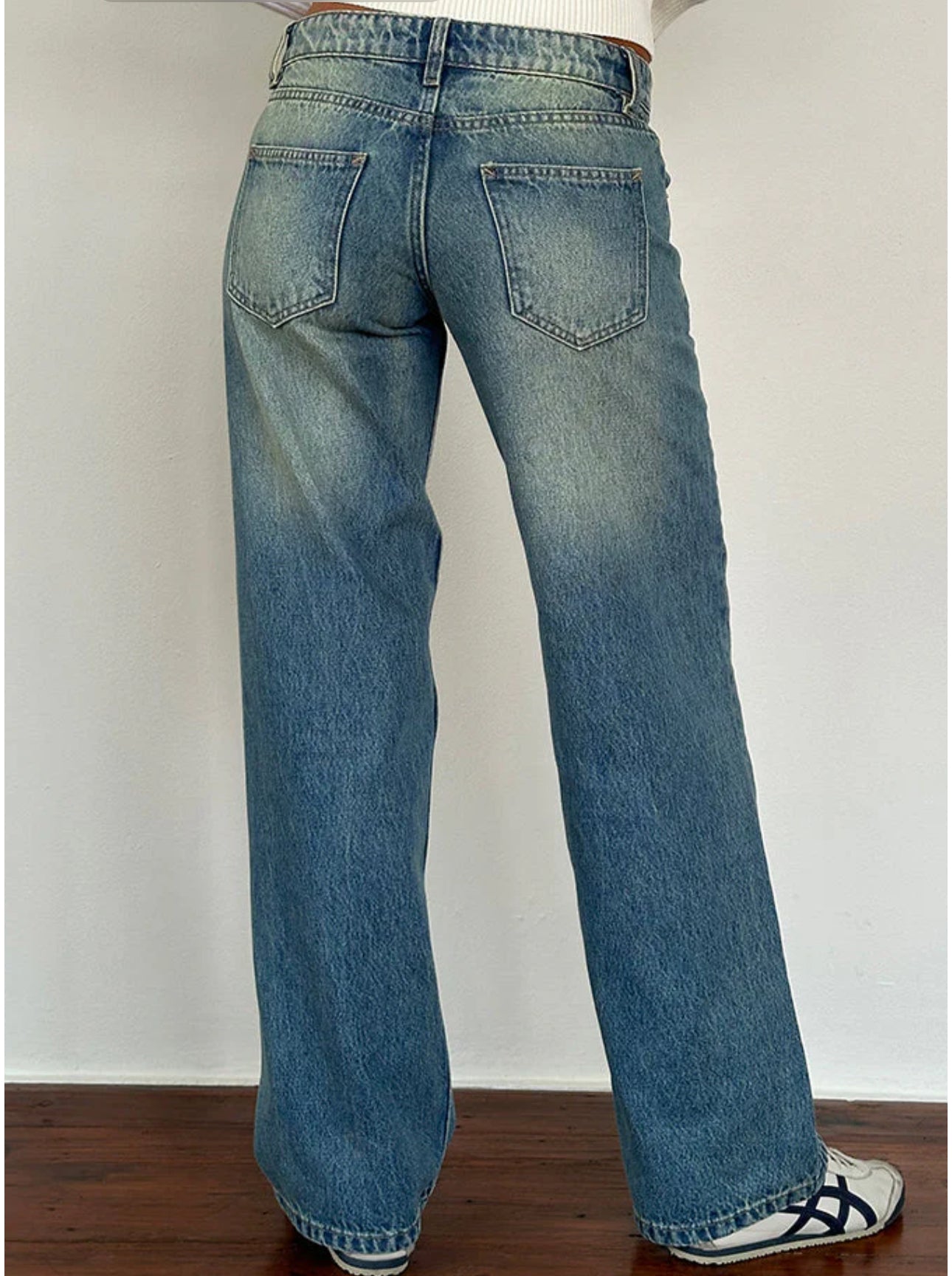Low Rise Parallel Jeans - Vintage Blue Green