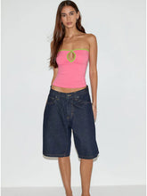 Load image into Gallery viewer, Tiria Cutout Bandeau Top In Bubble Gum With Leaf Green Binding