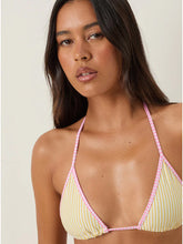 Load image into Gallery viewer, Pami Bikini Top In Yellow Stripe With Pink Gingham Binding
