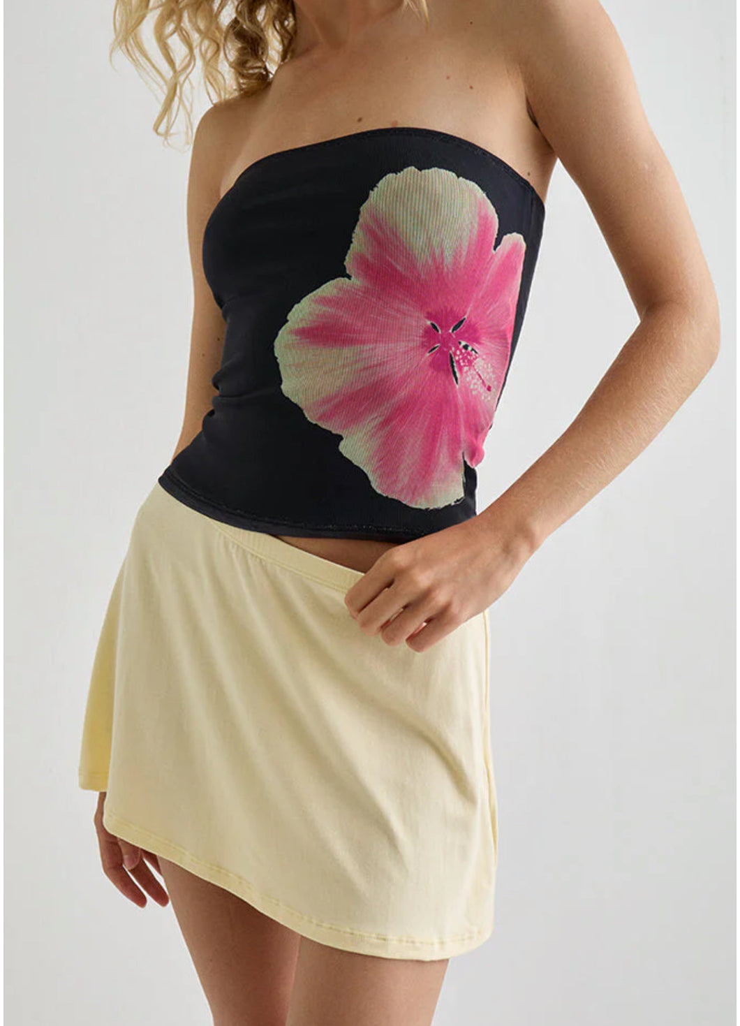 Peggy Bandeau Top In Watercolour Floral Black And Pink