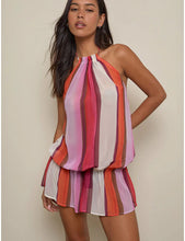 Load image into Gallery viewer, Veloria Halterneck Mini Dress In Pink Sheer Chiffon Painted Stripe