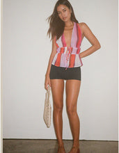 Load image into Gallery viewer, Hassna Halterneck Top In Pink Chiffon Painted Stripe