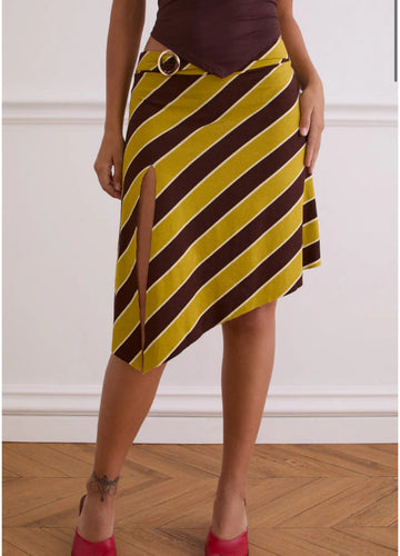 Sherry Split Midi Skirt- Stripe Retro Yellow