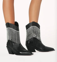 Load image into Gallery viewer, Elton Boots- Black Crinkle Diamante