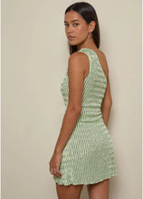 Load image into Gallery viewer, Idarius One Shoulder Mini Dress In Stripe Textured Mesh Mint
