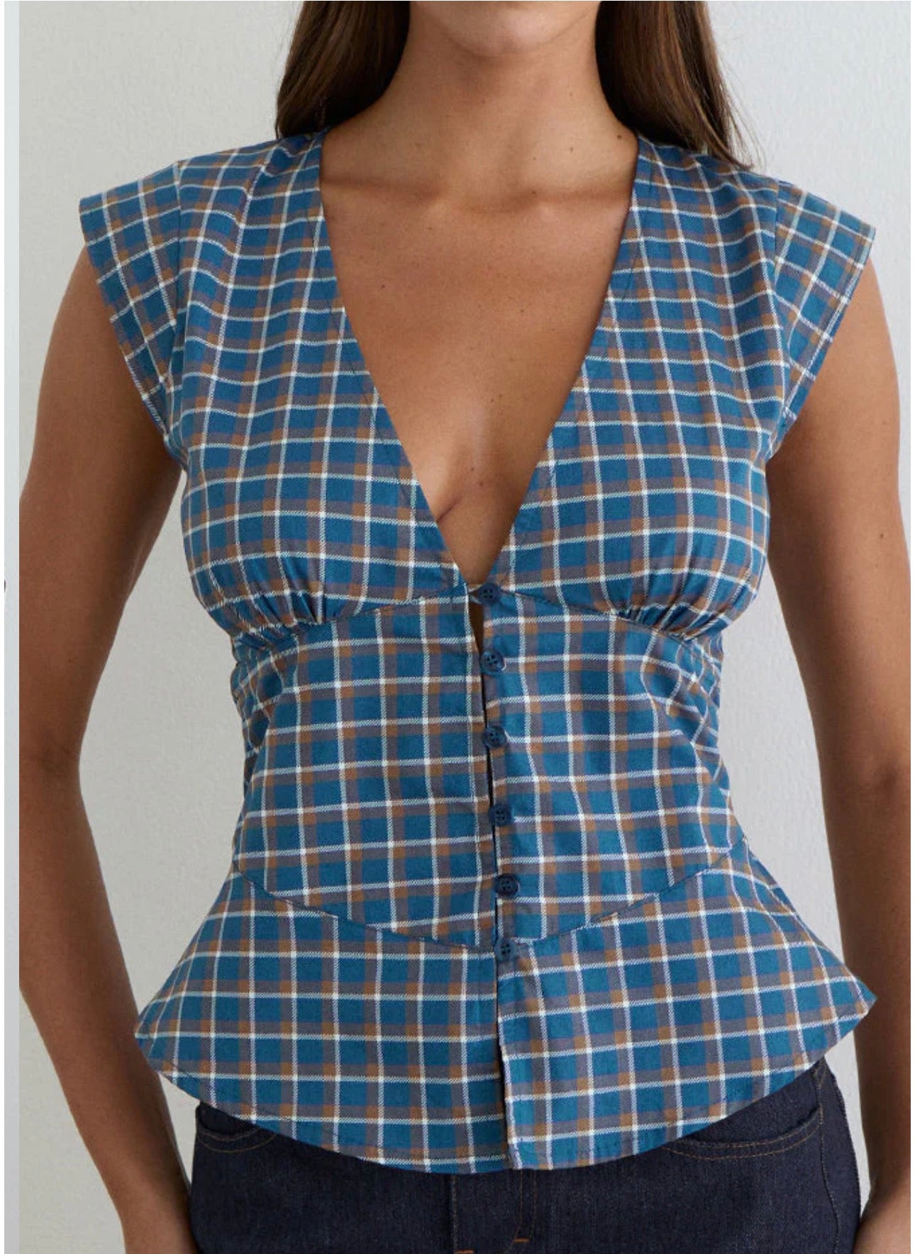 Devlon Blouse In Tartan Blue