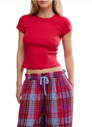 Wait A Minute Baby Tee- Lipstick Red