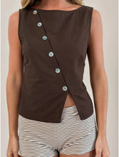 Load image into Gallery viewer, Vonne Asymmetric Button Top In Chocolate Brown