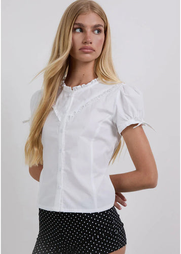 Legra Frill Neck Shirt In Poplin White