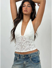 Load image into Gallery viewer, Cosimo Halterneck Top- Jacquard Knit Ivory