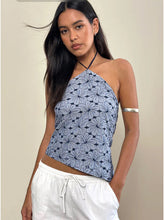 Load image into Gallery viewer, Janisa Halterneck Top In Blue Striped Flowers