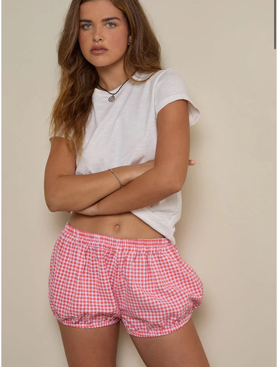 Rebo Short In Mini Gingham Peach