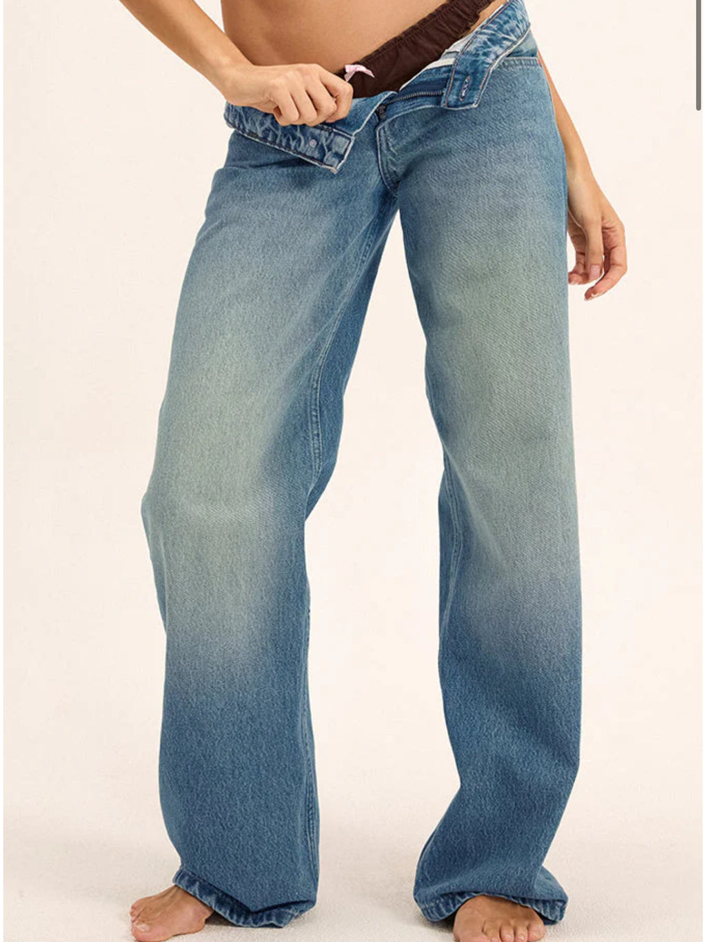 Low Rise Parallel Jeans - Vintage Blue Green