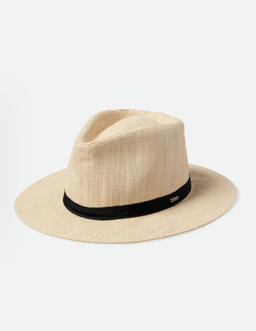 Brixton Carolina Straw Packable Hat in natural with teardrop crown and black grosgrain band