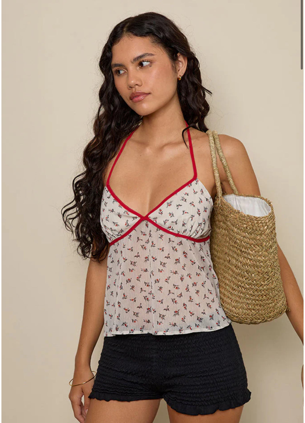Micha Halter Top In Ditsy Floral Ivory