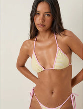 Load image into Gallery viewer, Pami Bikini Top In Yellow Stripe With Pink Gingham Binding
