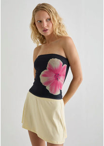 Peggy Bandeau Top In Watercolour Floral Black And Pink