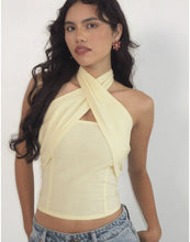 Load image into Gallery viewer, Lasy Linen Wrap Halterneck Top In Lemon