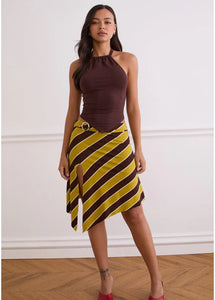 Sherry Split Midi Skirt- Stripe Retro Yellow