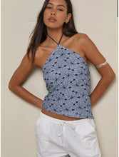 Load image into Gallery viewer, Janisa Halterneck Top In Blue Striped Flowers